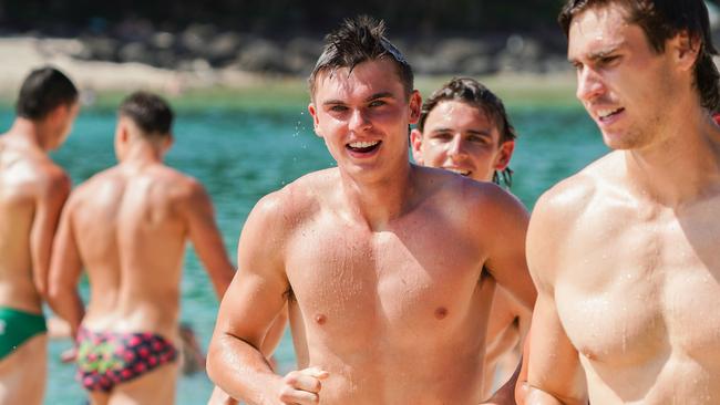 McKercher enjoying the Kangaroos’ beach session during their Gold Coast camp this week. Picture: North Melbourne FC