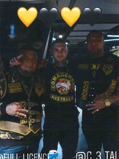 Zachary Robb, identified by ACT Police, pictured on his Instagram page in full Comanchero regalia with Laiseni Kakato and Christian Tuamoefolau. Picture: ACT Police/ACT Magistrates Court