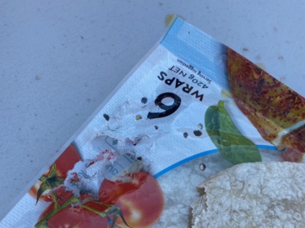 Photos show mice have eaten at workers’ food packets.