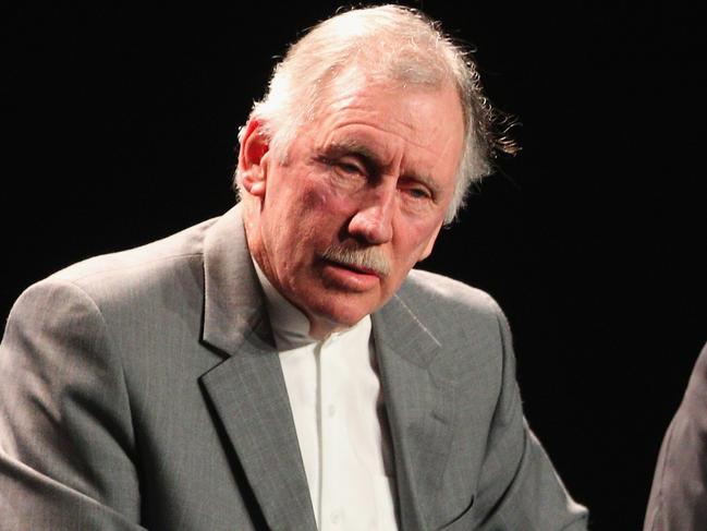 MELBOURNE, AUSTRALIA - JULY 30: Ian Chappell, former Australian captain and former Australian player Dennis Lillee speak on stage during the Official Launch of the ICC Cricket World Cup 2015 on July 30, 2013 in Melbourne, Australia. (Photo by Scott Barbour/Getty Images)