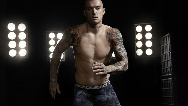 Richmond superstar Dustin Martin stars in Bonds’ new ad. Picture: Bonds