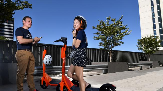 Neuron head of communications Joe Oliver with Adelaide city launcher Valeri Inting. Picture: Tricia Watkinson