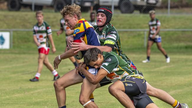 Reily Land (pictured in action for Western Mustangs) scored tries for the Highfields Eagles Reserve and A-grade sides. Picture: Nev Madsen