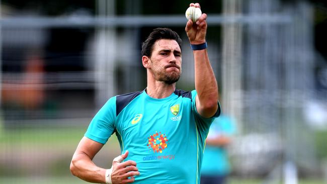 BRISBANE, AUSTRALIA - MAY 03: Mitchell Starc bowls during a Australia One Day International World Cup Media Opportunity and Training session at Allan Border Field on May 03, 2019 in Brisbane, Australia. (Photo by Bradley Kanaris/Getty Images)