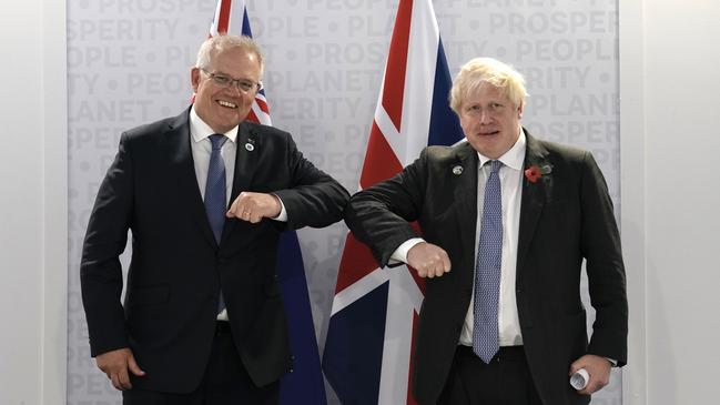 Scott Morrison and Boris Johnson in Rome in October. Picture: Adam Taylor