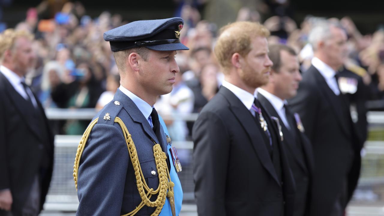 Prince William and Prince Harry during the solemn march. Picture: Chris Jackson/Getty Images.