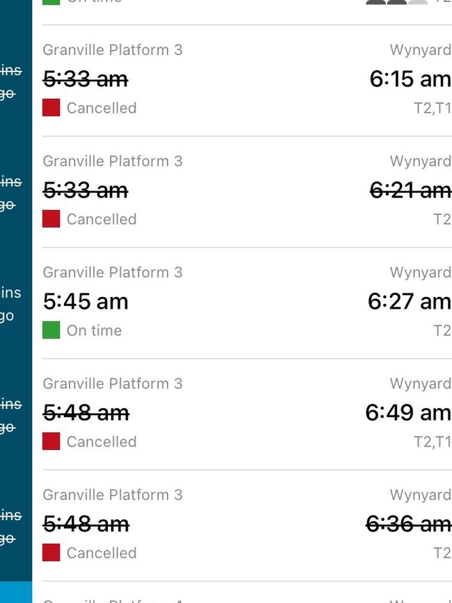 Granville trains running late and cancelled