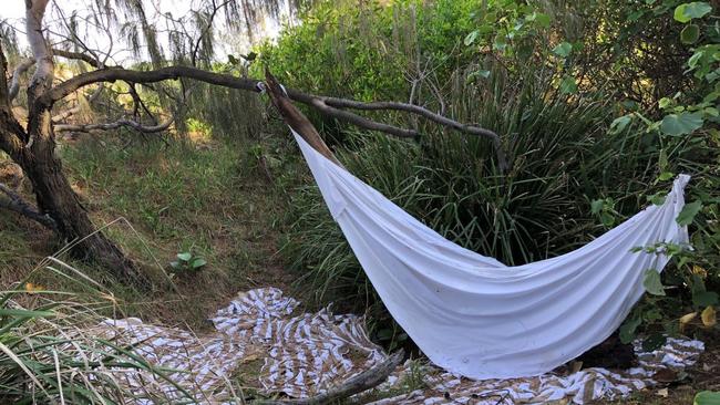 A homeless camp site by the beach on the Gold Coast.