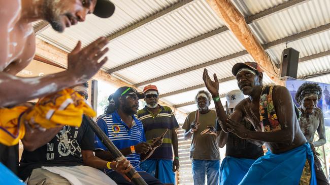 The Manggalili community performs during the opening ceremony of the Garma Festival at Gulkula on July 30, 2022 in East Arnhem, Australia. Picture: Tamati Smith/ Getty Images