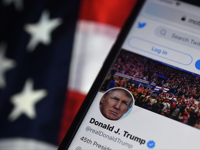 A photo of Mr Trump’s Twitter account before it was taken down. Picture: Olivier Douliery/AFP