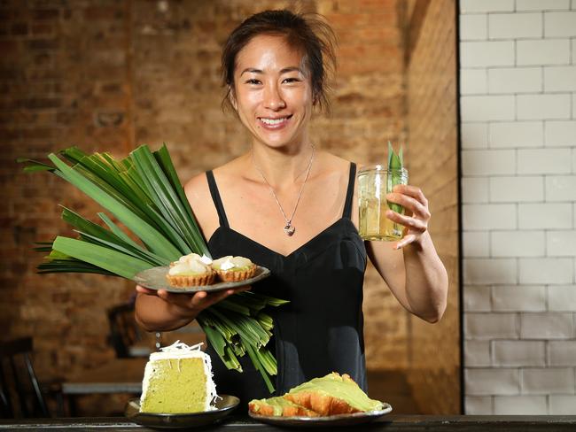 Palisa Anderson, co owner of Boon Cafe in Haymarket, with pandan desserts. Picture: Richard Dobson