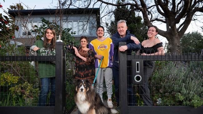 Patricia and husband Patrick with children Tom, Eliza and Elsie and their dog Teddy. Picture: Tony Gough