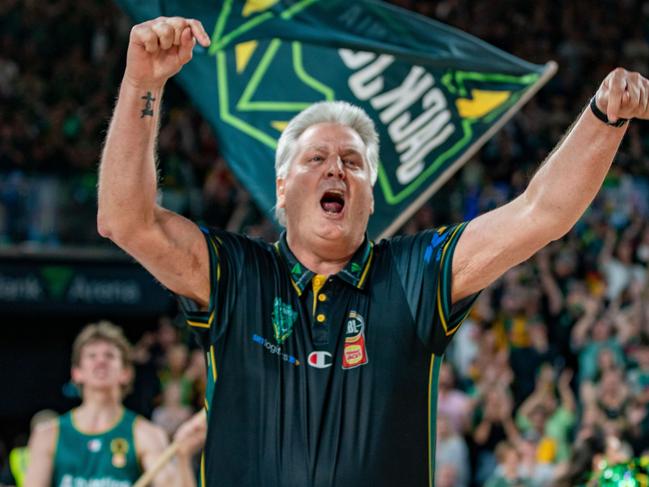 HOBART, AUSTRALIA - JANUARY 10: Tasmania Jackjumpers head coach Scott Roth celebrates winning the round 16 NBL match between Tasmania Jackjumpers and Adelaide 36ers at MyState Bank Arena, on January 10, 2025, in Hobart, Australia. (Photo by Linda Higginson/Getty Images)