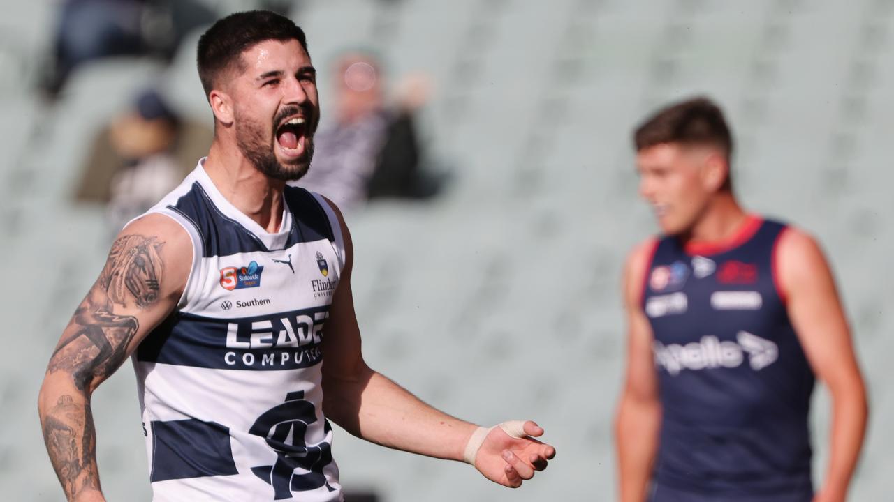 Eamon Wilkinson celebrates a goal against Norwood in the semi-final. Picture: David Mariuz