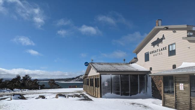 Snow covers the Central Highlands, including the Great Lake Hotel. Picture: Facebook/Great Lake Hotel Tasmania