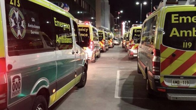 05/11/2018 Supplied photo taken by paramedics outside the new $2.4 billion Royal Adelaide Hospital. Eighteen ambulances were cued for hours trying to transfer patients to the hospital but there was a lack of beds.