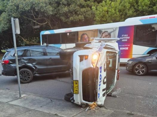 Police car rolls during pursuit at Islington on January 14, 2025. Picture: Supplied