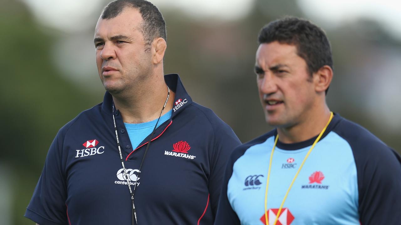 Waratahs coach Michael Cheika and assistant Daryl Gibson in 2013 in Hobart.