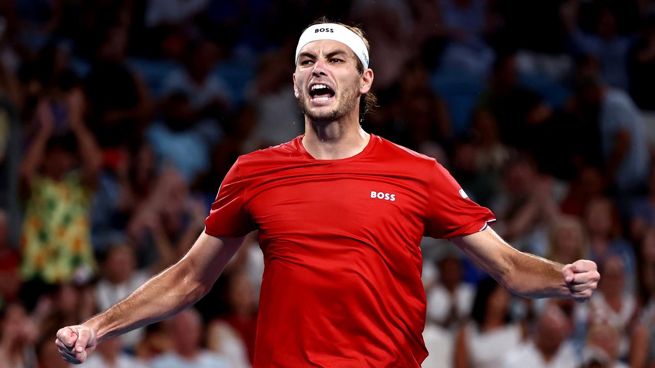 Taylor Fritz celebrates after beating Poland’s Hubert Hurkacz. (Photo by Brendon Thorne/Getty Images)