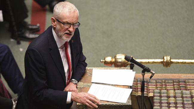 Britain's Labour leader Jeremy Corbyn talks during a debate about the election bill. Picture: AP