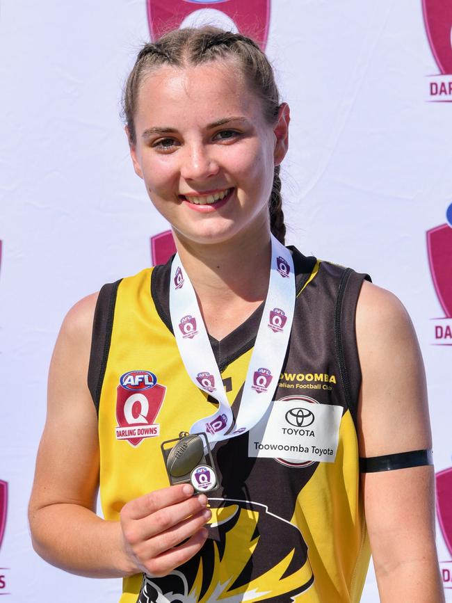 Lara Paget of Toowoomba Tigers won the Women's best on ground for AFL Darling Down grand final. Picture: Supplied