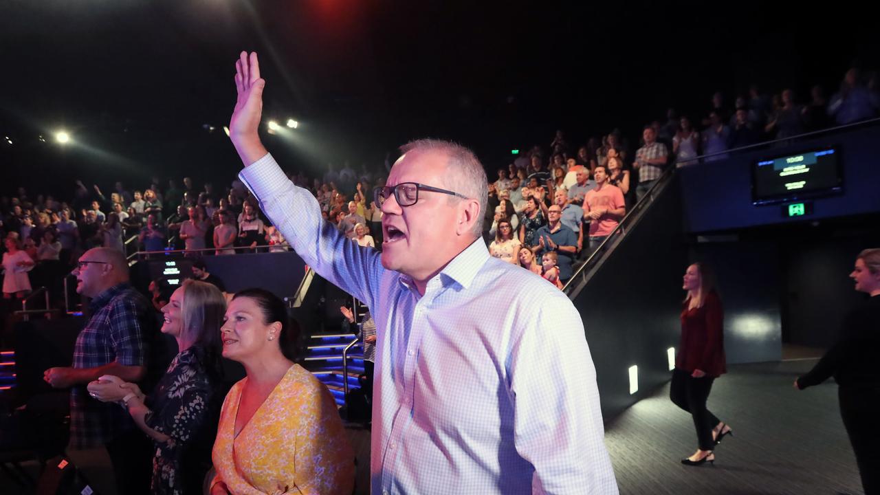 Scott Morrison with his wife Jenny on Easter Sunday at the Horizon Church in Sutherland. Picture: Gary Ramage