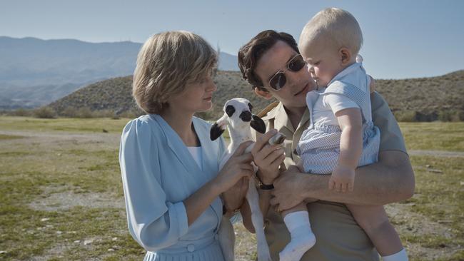 Emma Corrin and Josh O’Connor and Prince Charles and Princess Diana in a scene from season four of The Crown.