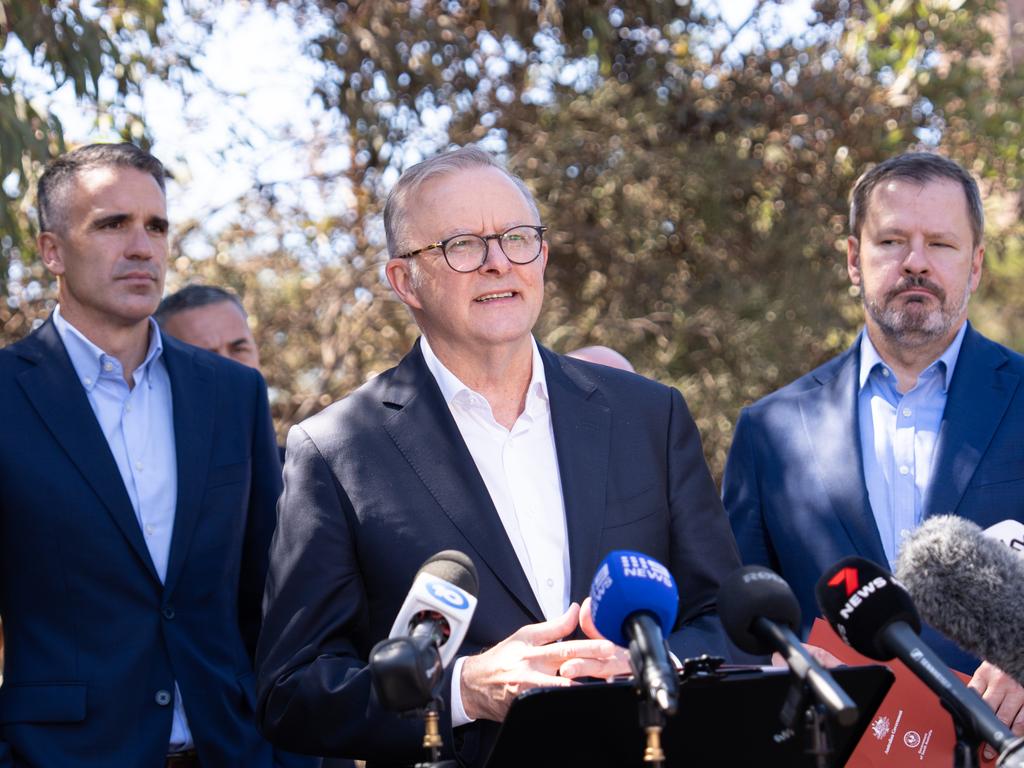 Mr Albanese announced a joint state-federal relief package for the embattled Whyalla Steelworks in South Australia on Thursday. Picture: NewsWire / Tim Joy