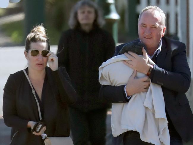 ****Warning Australian Out,  News.com out.****For Print and Online 24 hour exclusive video and stills from midnight Friday 11 May 2018. EXCLUSIVE Barnaby Joyce and Vikki Campion share a kiss before taking new baby for a walk today. Must Credit Diimex.