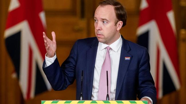 ‘We are winning the battle against this horrible disease’: British Health Secretary Matt Hancock. Picture: AFP