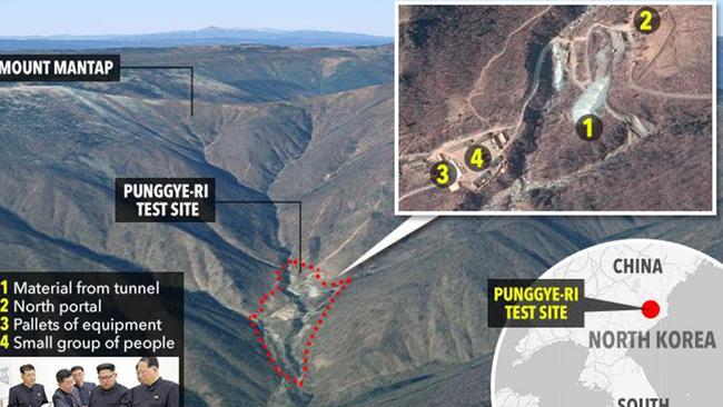 A tunnel collapse at a North Korea nuclear testing site has sparked fears of a massive radioactive leak. Picture: The Sun