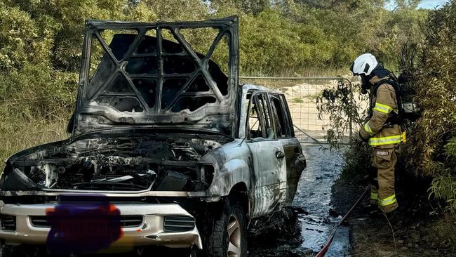 Car fire near the scrub on Woods Rd, Duck Ponds, near Port Lincoln. Picture: Lincoln CFS