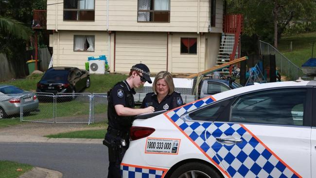 Police outside the Hall St home in North Ipswich where Warren Toby died from stab wounds. Picture: NCA NewsWire