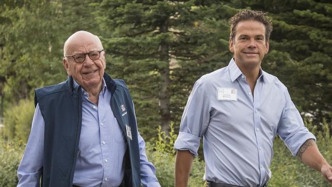 Rupert Murdoch, left, and his son Lachlan Murdoch have taken pay cuts as Fox Corp deals with the impact of the coronavirus pandemic. Picture: Bloomberg