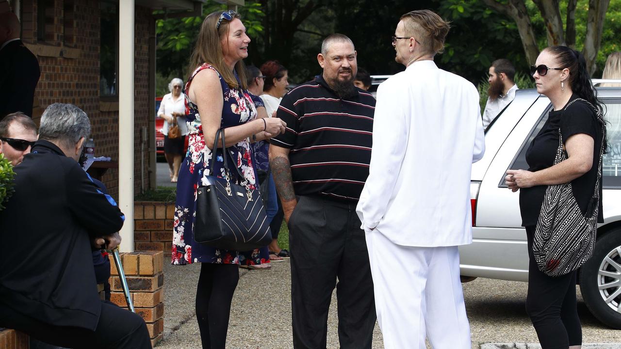 Friends and family attend the funeral of well-known Gold Coast man Ian Gal at Nerang Uniting Church on Thursday morning. Picture: Tertius Pickard