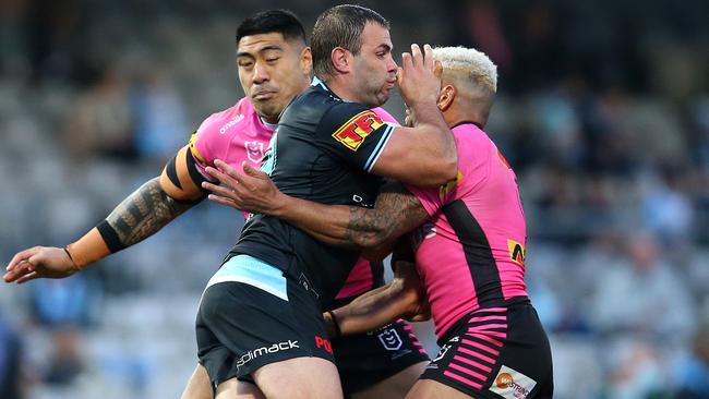 Wade Graham is devastating on the Sharks’ left side. Picture: Jason McCawley/Getty Images