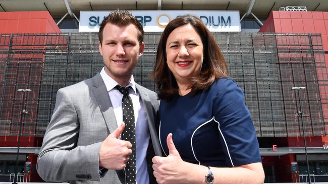 Jeff Horn with Queensland Premier Annastacia Palaszczuk outside Suncorp Stadium on Wednesday ahead of the November 30 Horn-Mundine superfight.