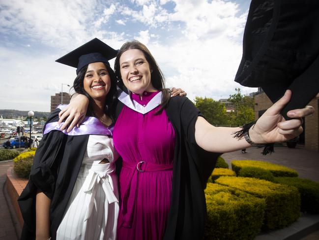 Nishee Nattraj and Serena Green at UTAS graduations held at the Hobart Grand Chancellor. Picture: LUKE BOWDEN