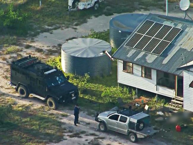 13/12/2022: An aerial view of the scene at a property in Wieambilla where the shooting took place. Source: Nine