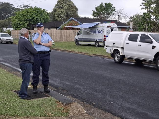 NSW Police forensics officers at Kurrajong St, Coffs Harbour on Thursday afternoon. Emergency services were called to the street following reports of an assault about 4.15am on Thursday. A man, 41, later died at Coffs Harbour Hospital. Picture: Toni Moon/NewsLocal