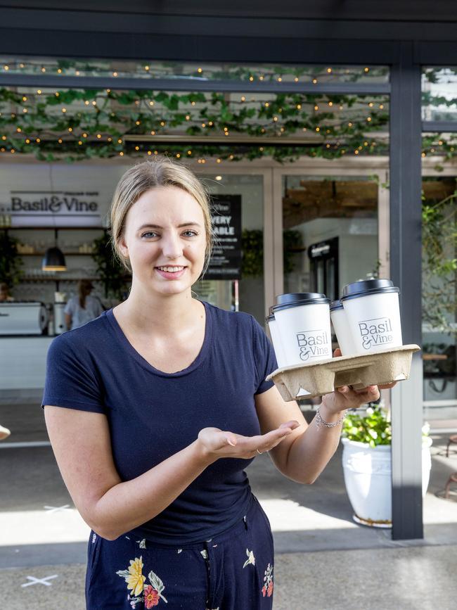 Francesca Fargnoli director at Basil &amp; Vine Italian Cafe in Burpengary is doing takeaway and delivery only due to coronavirus restrictions (AAP Image/Richard Walker)