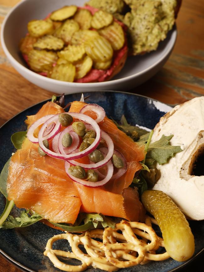 Bagel offerings of vegan and also smoked salmon. Bathurst St Bagels opening in Hobart. Picture: Nikki Davis-Jones