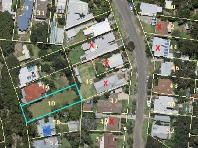 Houses marked with an ‘x’ have expressed privacy concerns. Picture: Central Coast Council