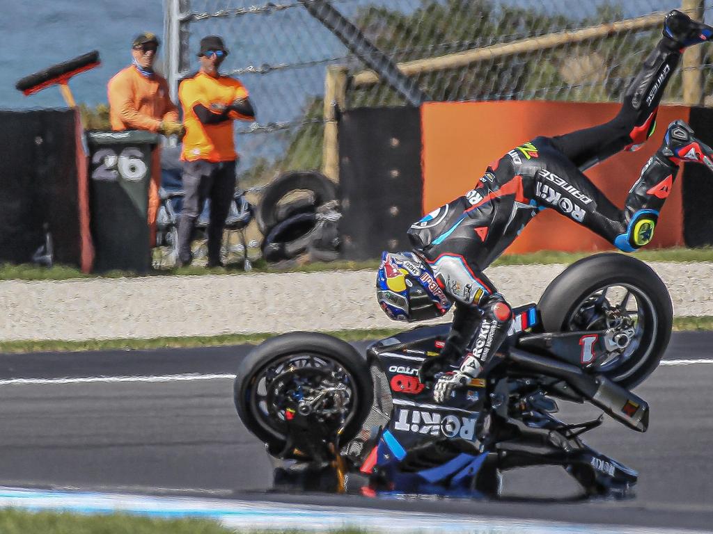 Reigning World Superbike champion Toprak Razgatlioglu suffered a brutal start to the 2025 Phillip Island WorldSBK test. Picture: Robert Murdoch