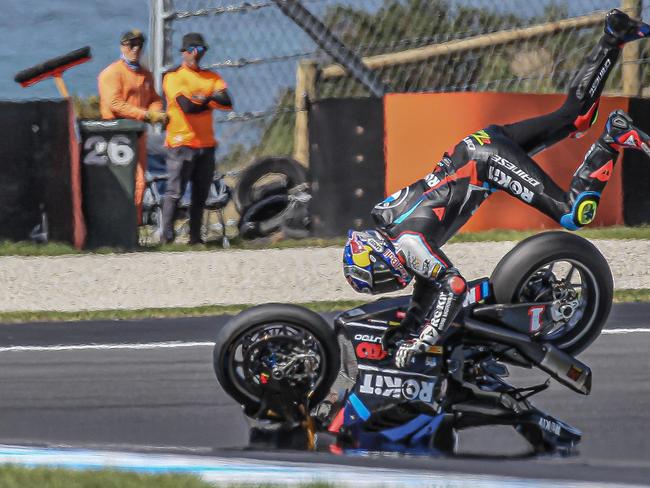 Reigning World Superbike champion Toprak Razgatlioglu suffered a brutal start to the 2025 Phillip Island WorldSBK test. Picture: Robert Murdoch