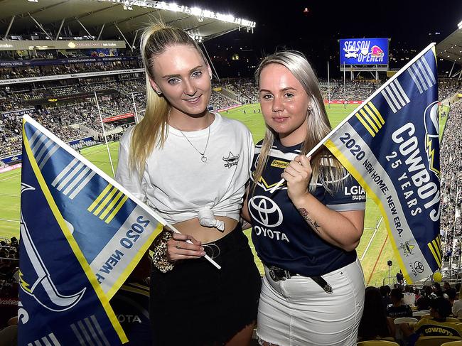 Sarah Barbi and Nicole Rose. NRL Round 1 at Queensland Country Bank Stadium, Townsville. North Queensland Cowboys vs Brisbane Broncos. PICTURE: MATT TAYLOR.