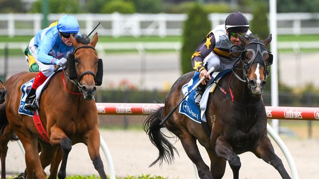 It's Kind Of Magic races away for a strong win at Moonee Valley in December.