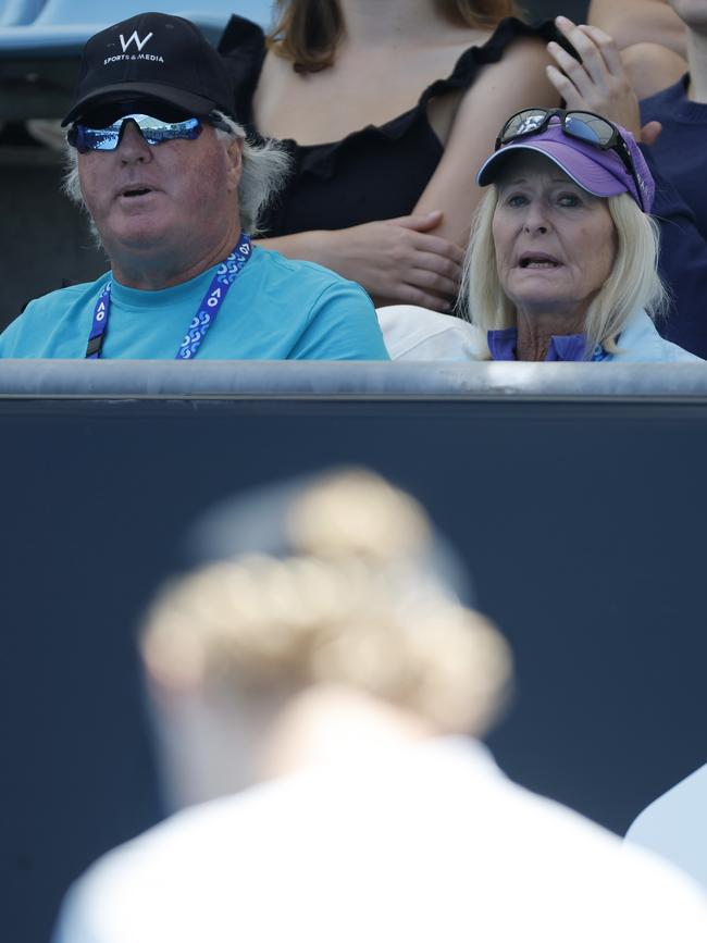 Glynn and Cherilyn Hewitt watch their grandson Cruz play. Picture: Michael Klein