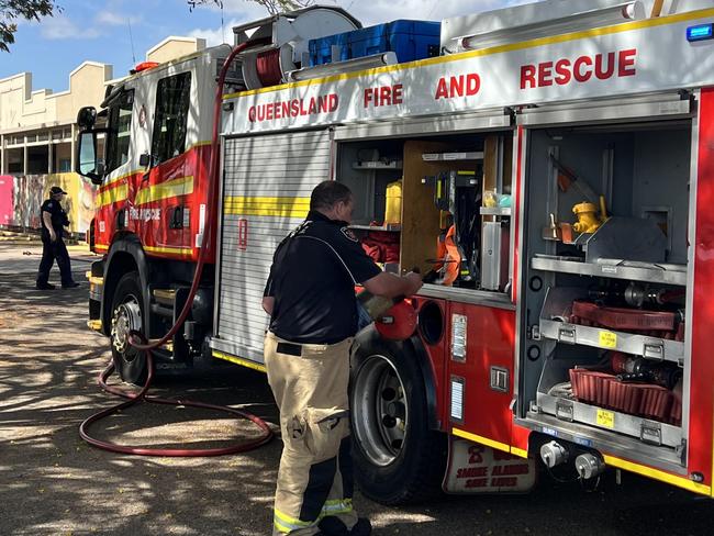 Emergency services respond to a bin fire at Willows Shopping Centre. Picture: Holly Fishlock