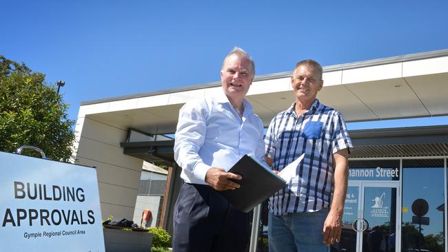 Project developers own and will develop shopping centre at Curra  Wayne Hoskin with builder Barry Harrison.